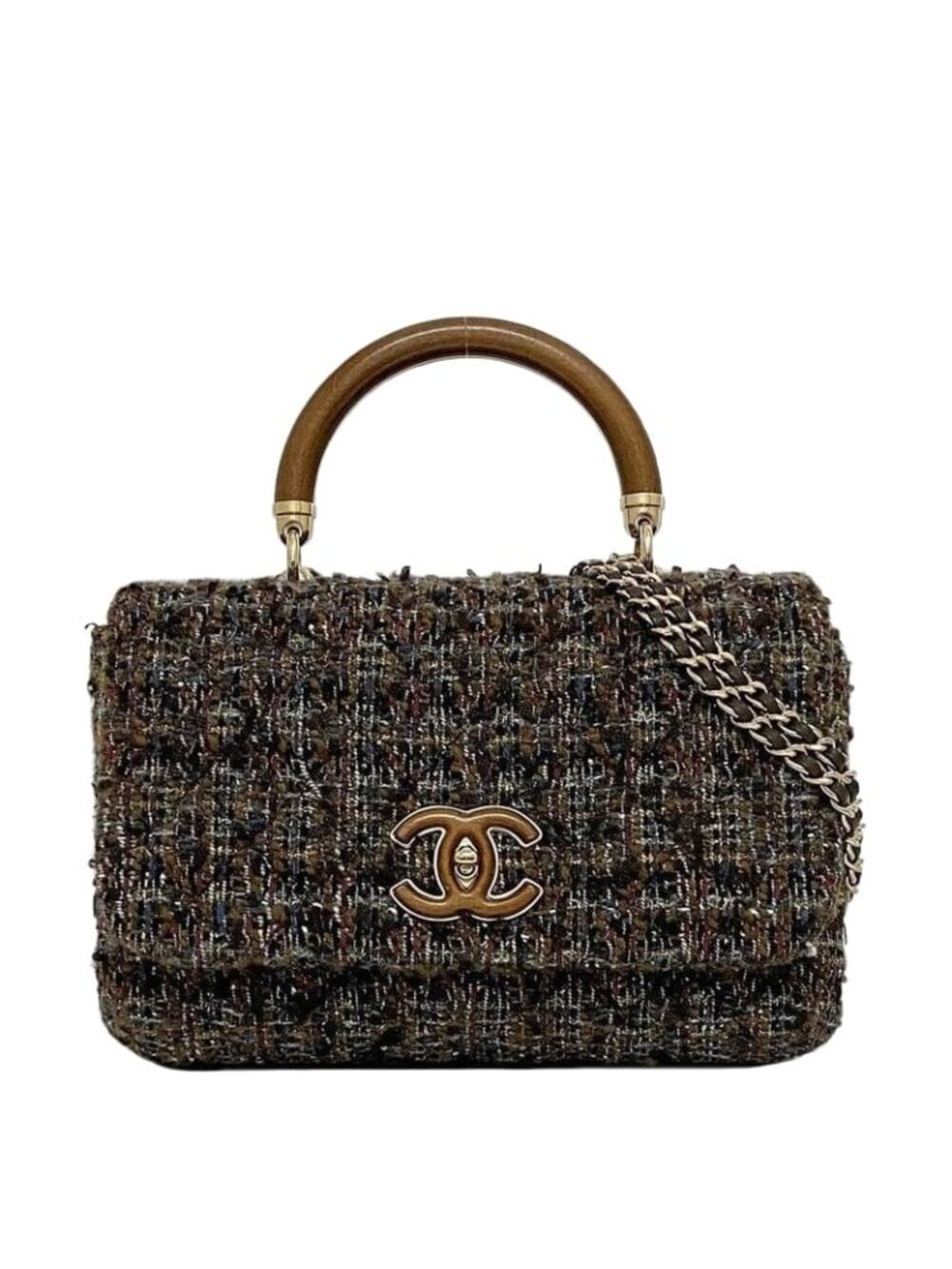 Chanel 2-Way Chain Shoulder Bag Brown